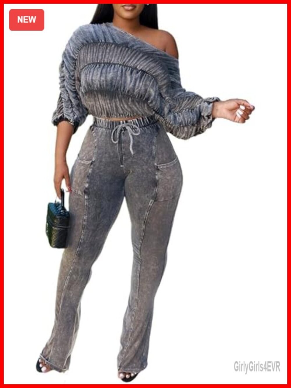 2 Piece Pants Set Elasticity Ruched Top Flare Leggings Set Casual Sweatsuit
